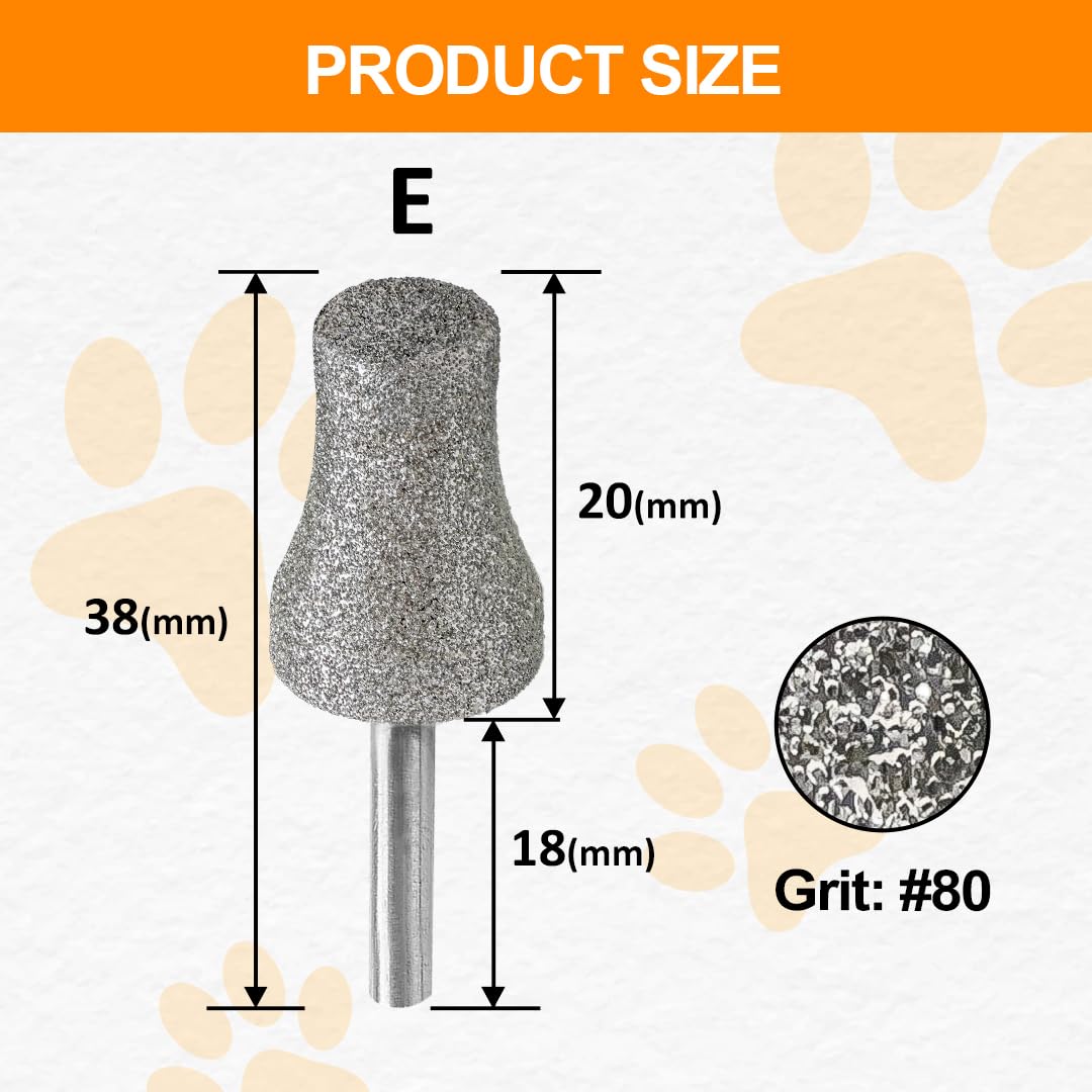 Diamond Rotary Pet Nail Grinder Replacement Heads Dog Nail Grinder Bit - BGTEC 3.17MM Diamond Replaceable Tip for Pet Claw Grooming(E) - Image 2
