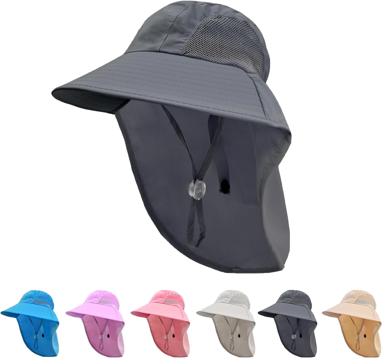 Rosoz Kids Sun Hat with Neck Flap UV Protection Summer Toddler Beach Hat Unisex Ponytail Hat Wide Brim Fishing Hat