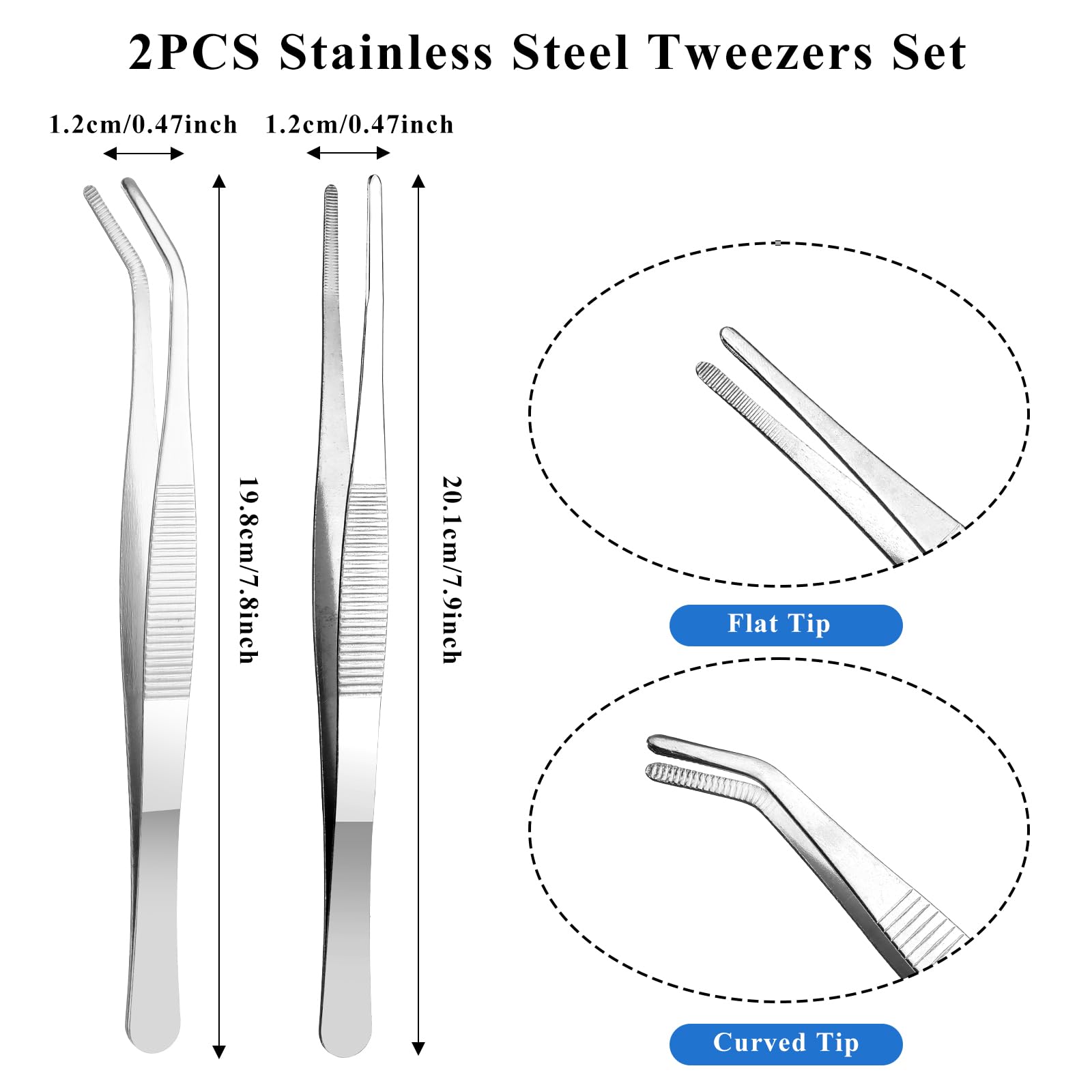 2 pinzette curve, pinzette dritte in acciaio inox con punta piatta e pinzette curve, pinzette angolate per elettronica, lavori di laboratorio, animali acquatici (20 cm)