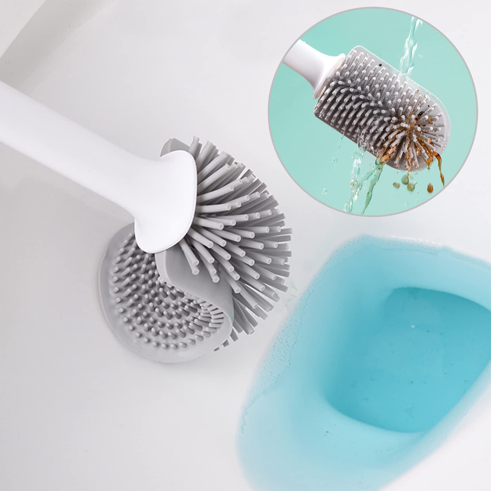 トイレブラシ セット 3 in 1浴室トイレブラシ 360°掃除 トイレ掃除ブラシ 収納ケース付き 速乾 通気 省スペース トイレブラシ 掃除がもっと便利 トイレ掃除用品 壁掛け式トイレ用ブラシ バスルームに最適 (白)