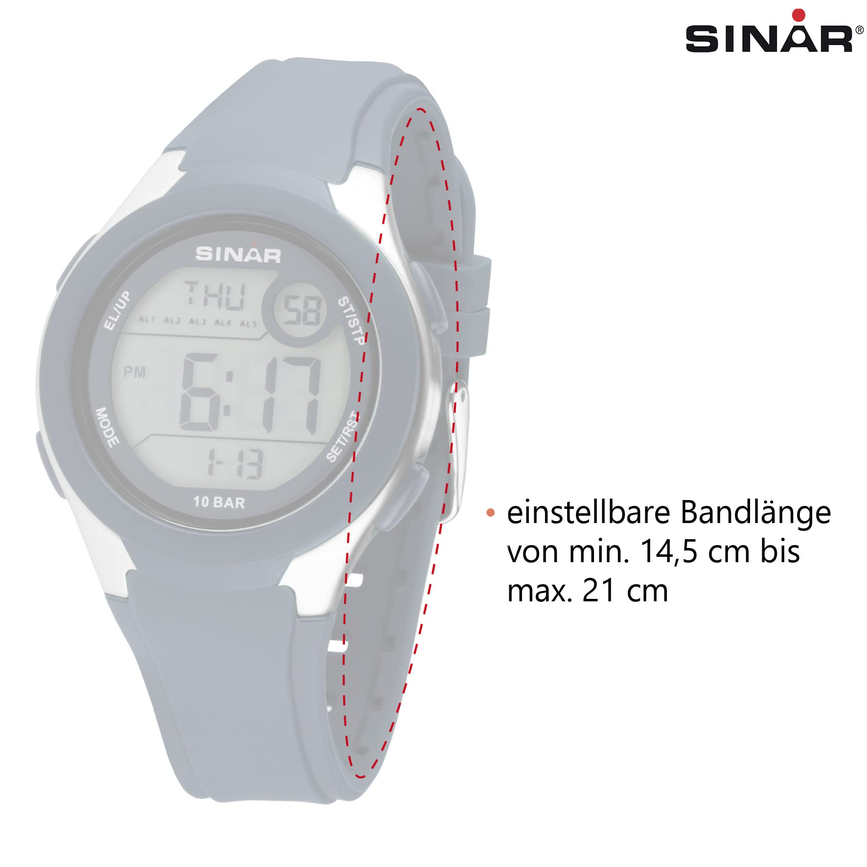 SINAR Zegarek damski męski młodzieżowy zegarek na rękę unisex zegarek sportowy outdoor cyfrowy kwarcowy 10 bar z silikonowym paskiem, 5 alarmów i światła ciemnoniebieski XV-19-2