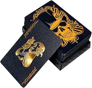 Wasserdichte Diamant Spielkarten, Black Skull Poker Karten, Poker Kartendeck, Kunststoff Pokerkarten für Kartenspiele und Reisespiele (Schwarzgold)