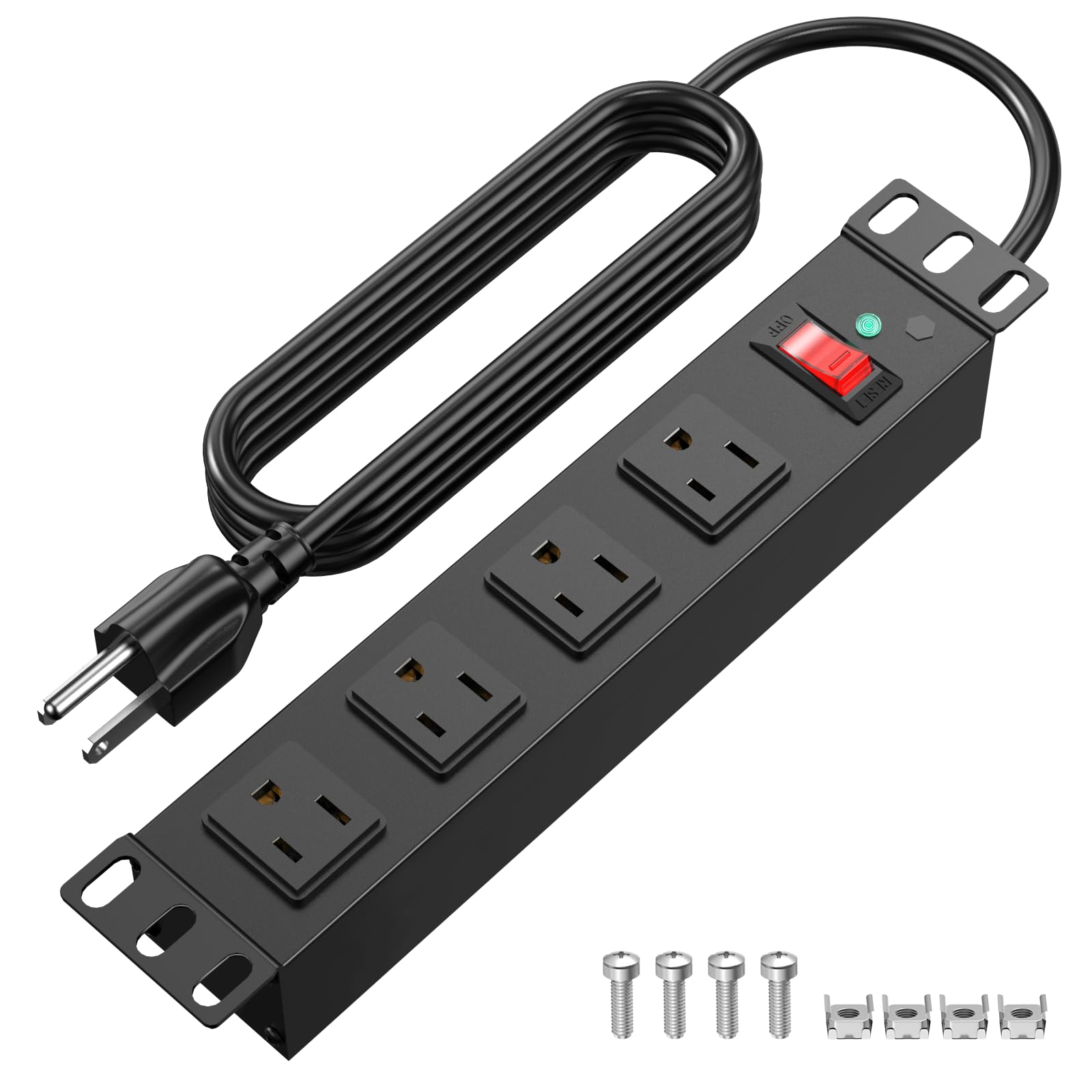 Photo 1 of 10 inch Rack PDU,4 Outlets Rack Mount PDU Power Strips, 1U Rack Mount,Rack Mount Power Strips for 10'' Mini Server Cabinets/Rack,1200J Surge Protection/15A Overload Switch,6FT 14AWG Extension Cord
