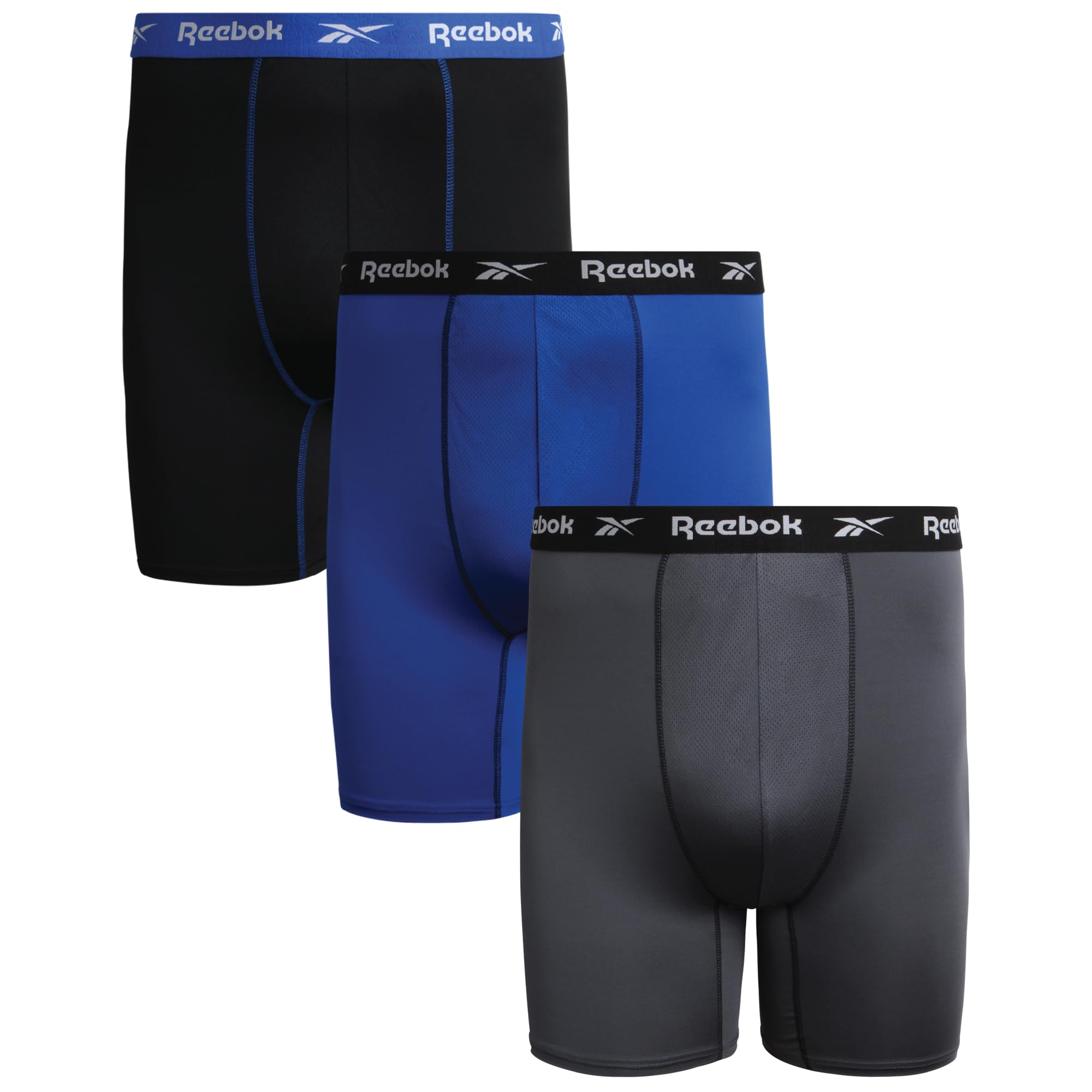 Reebok Men's Surf The Web/Black/Blackened Pearl Sport Underwear – Big And Tall Long Leg Performance Boxer Briefs (3 Pack)(2Xl – 4XL), 4XL