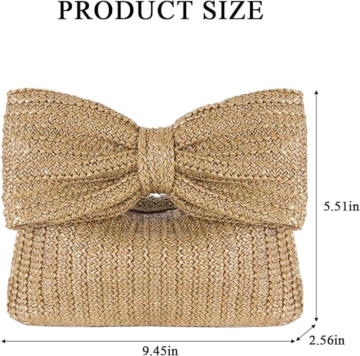 Image of Ladies Straw Bow Purse Summer Clutch Bag Holiday Beach Handbag Formal Party Wedding 2024 New (pink)
