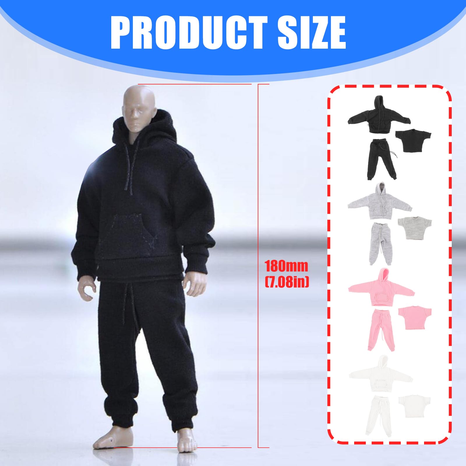 Sammlerstück, 1/12 Actionfigur, Kleidungsstück, Kapuzenpullover, Jogginghose, Oberteil, T Shirt Set für Soldatenfigur, Rollenspiel, Spielzubehör, Kleidungsset
