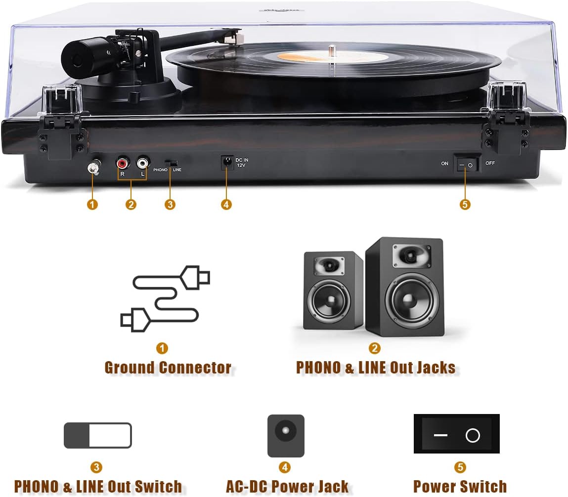 Tор Rаtеd ANGELS HORN Turntable, Vinyl Record Player, Built-in Phono Preamp Belt Drive 2-Speed, Adjustable Counterweight, AT-3600L (Mahogany Wood)