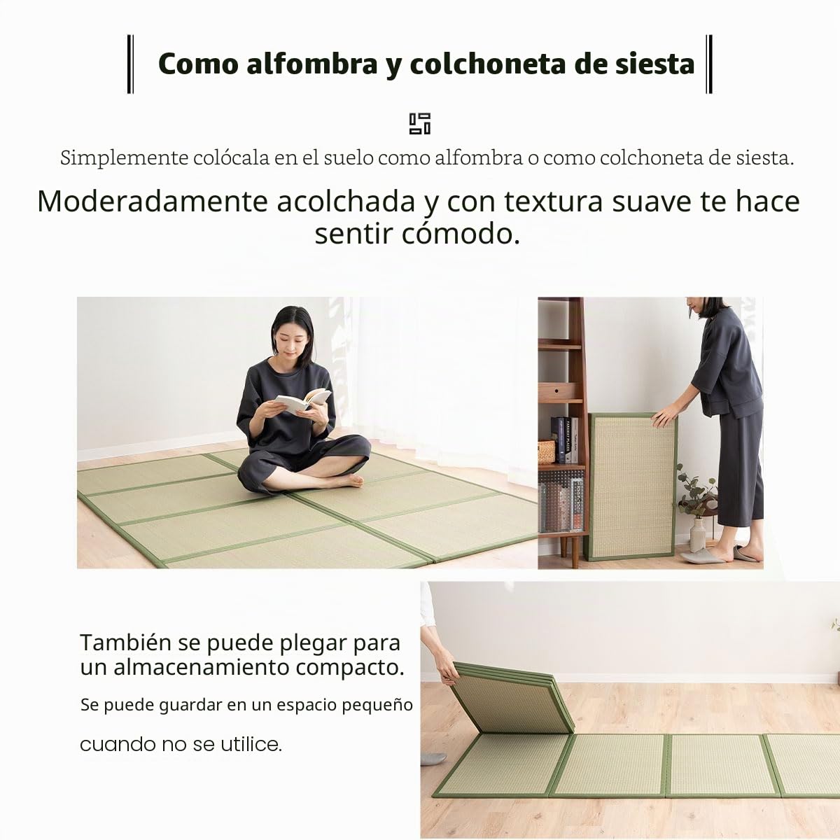 EMOOR Esterilla de Tatami Japonesa 140 x 200 cm Hierba Junico Natural (sin Teñir), Colchón Plegable Igusa Dormir en el Suelo Colchón Futón Japonés Meditación Yoga Zen