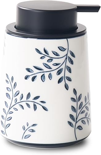 Dispensador de jabón de manos para baño, dispensador de loción de cerámica, accesorios de baño chinoiserie, hoja azul y blanca