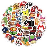 50pcs Mario Stickers for Kids, Cute Cartoon Waterproof Vinyl Decal for Teen Adult Girl Laptop, Travel Case, Phone, Bike, Water Bottle, Guitar, Computer, Skateboard