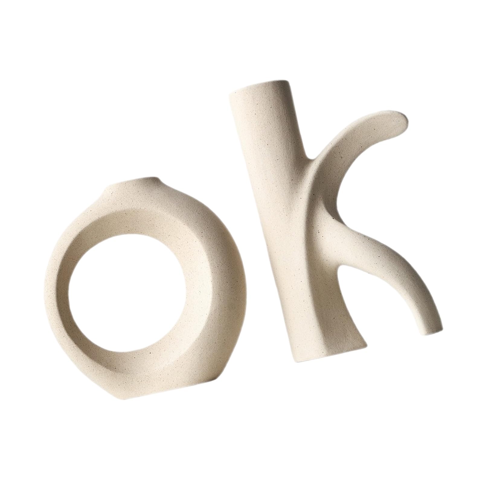 Sbshiouu OK Shape White Vases Ceramic Vases Set of 2 Nordic Modern Flower Vase Decorative Vase Farmhouse Rustics Home Decors Ceramic for Home Decors