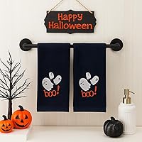 Vista 2 de Juego de 2 toallas de baño de Halloween con diseño de familia fantasma espeluznante, color negro, suave, 100% algodón, 12 x 18 pulgadas, decoración