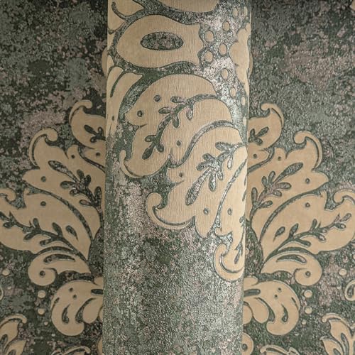 A.S. Création Livingwalls Metropolitan Stories 2 Vliestapete mit Ornamenten 0,53 x 10,05 m – Grün, Gold – elegante Barocktapete Made in Germany – 379011
