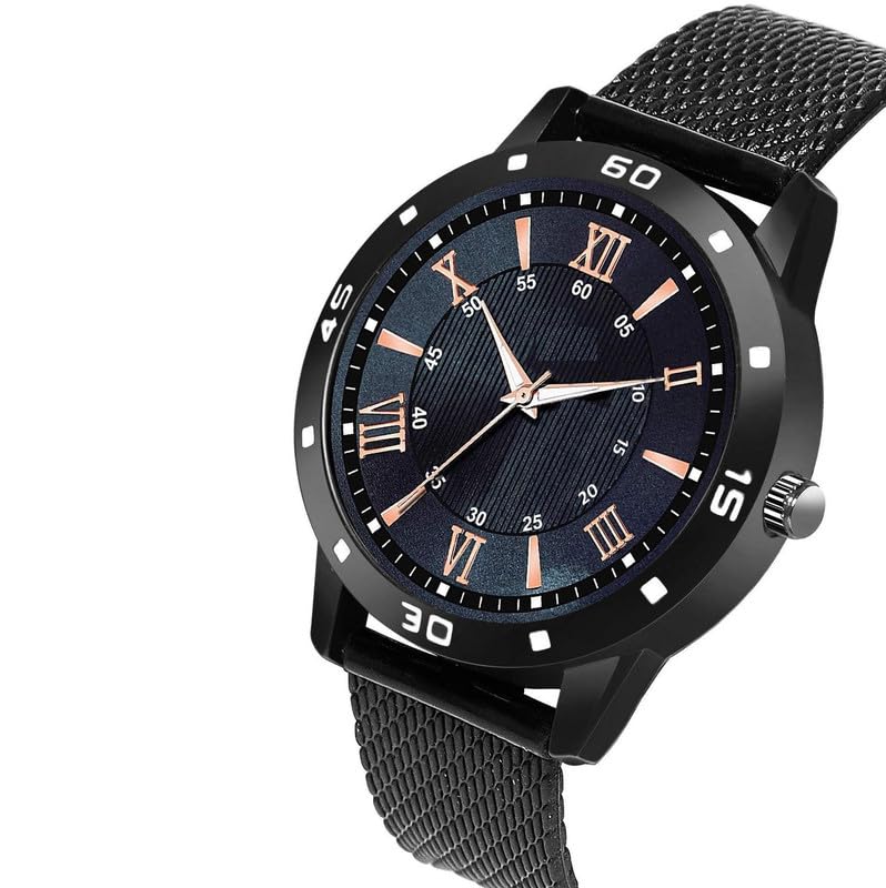 Image of Men's Contemporary Round Dial Watch with Roman Numeral Markers and Premium Finish