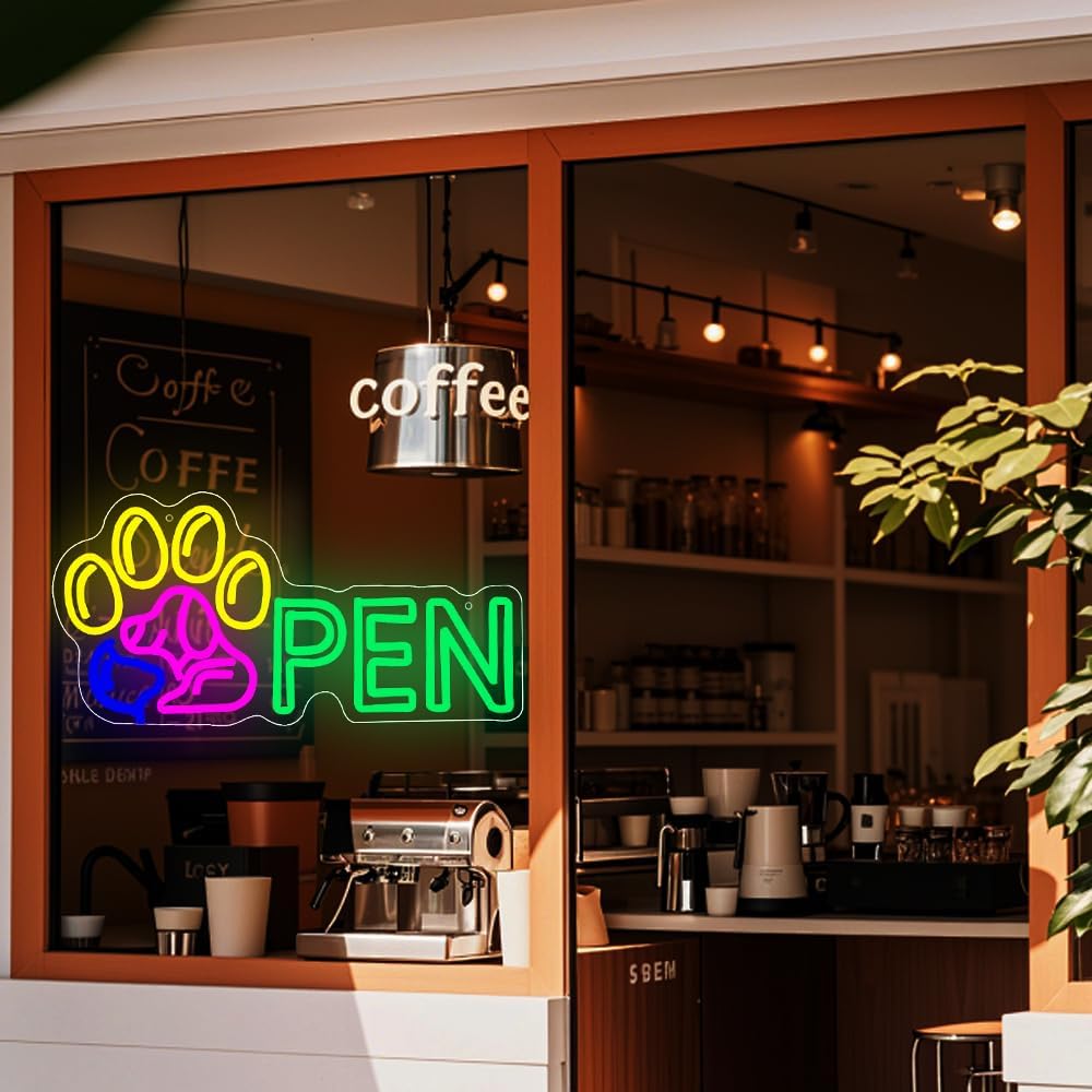 Pet Open Neon Sign, Pet Shop Dog Grooming Open Neon Led Signs for Store Business,Dog Neon Light for Bedroom Wall Decor Pet Shop,Pet Hospital,Pet Salon Store,Pet Spa,Animal Clinics Wall Decor