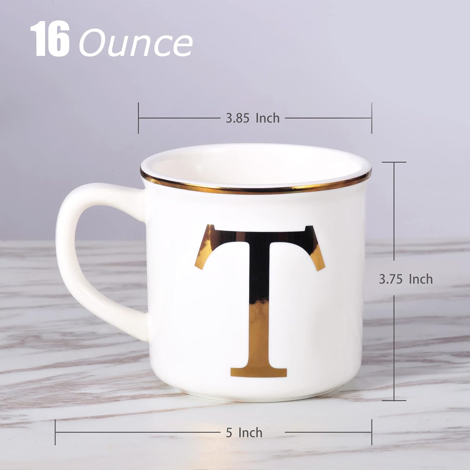 Miicol Ceramic Coffee Mug 16 oz, Monogram Coffee Cup, Golden Initial Tea Mug, Personalized Tea Cup, Unique Gift, Large Mug for Home, Office, Letter T - Image 2