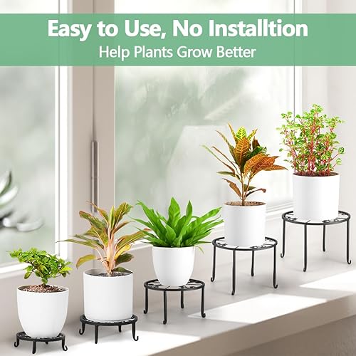 Miniatura 4 de Paquete de 6 soportes de metal para plantas de interior y exterior, soportes de macetas de instalación gratuita, contenedor de jardín a prueba de