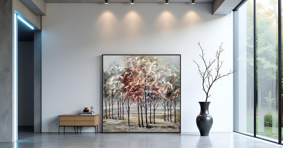 Yihui Arts Abstract Tree Metal Wall Art - Handcrafted Unique 3D Framed Square Aluminum Artwork for Living Room, Bedroom, Bathroom Decor