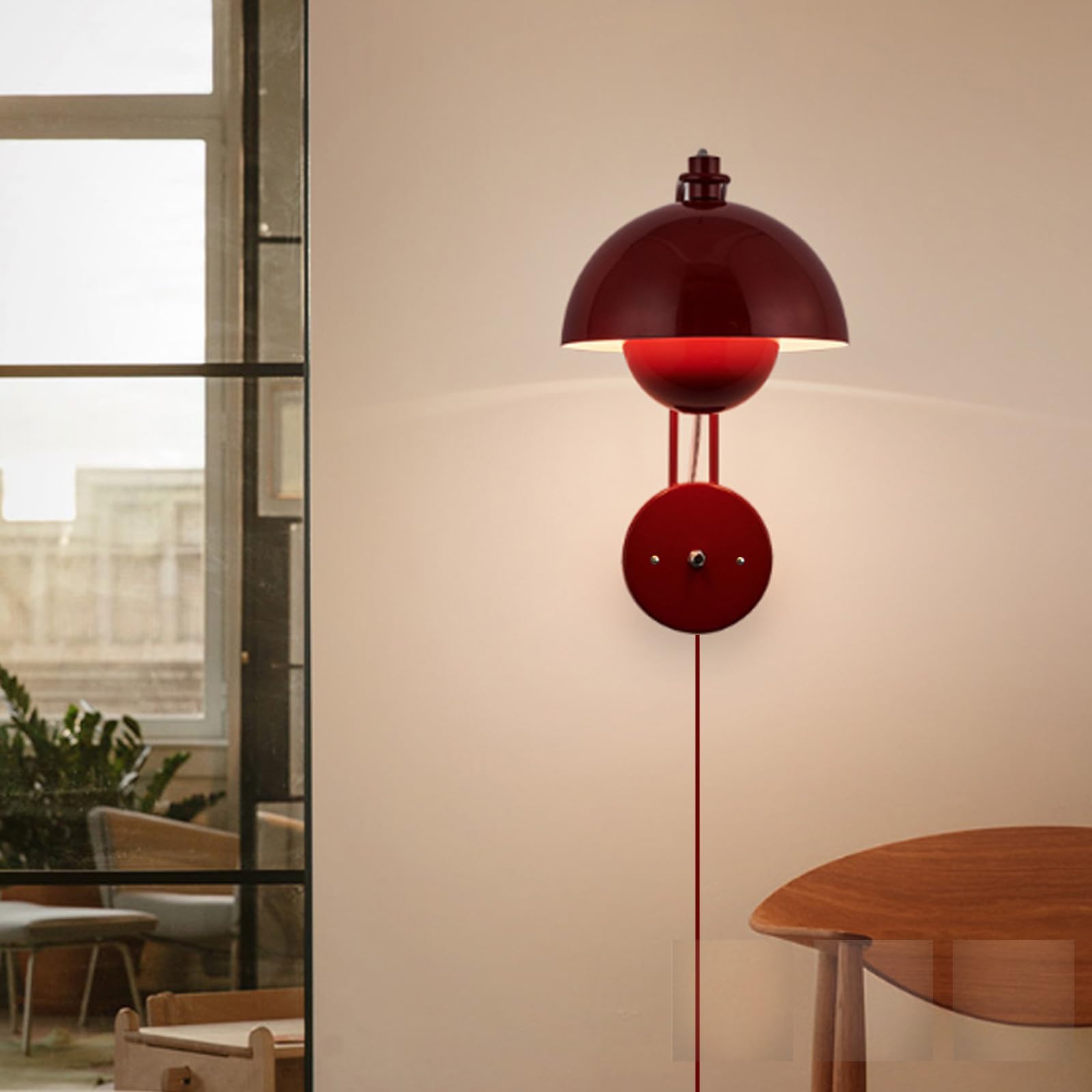 Aplique de pared regulable rojo con enchufe e interruptor 8