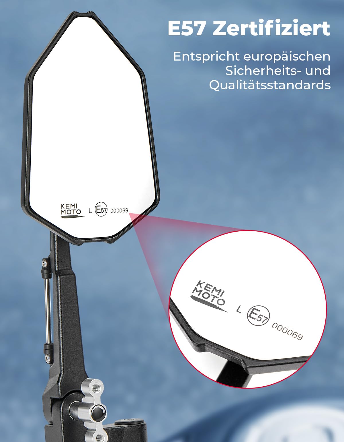 KEMIMOTO Motorrad Spiegel, 2 Stück Verstellbar Motorradspiegel E57 Geprüft, 360°drehbarer Motorrad Rückspiegel, Universal Seitenspiegel Kompatibel Mit Street Bike Scooter Moped Fahrrad