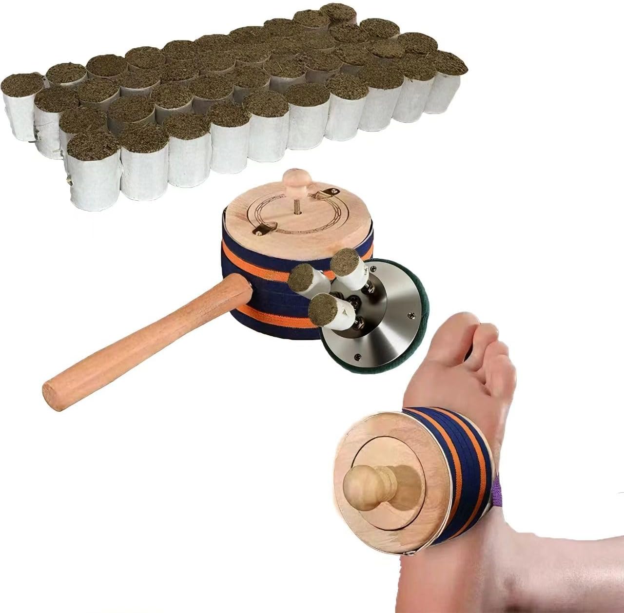 Moxa Stick Burner Holder with 40 pcs Herbal Heat Moxa, Portable Moxa Healing Box for Health Maintenance Theropy Acupoint Massage Treatment Tool for Moxibustion