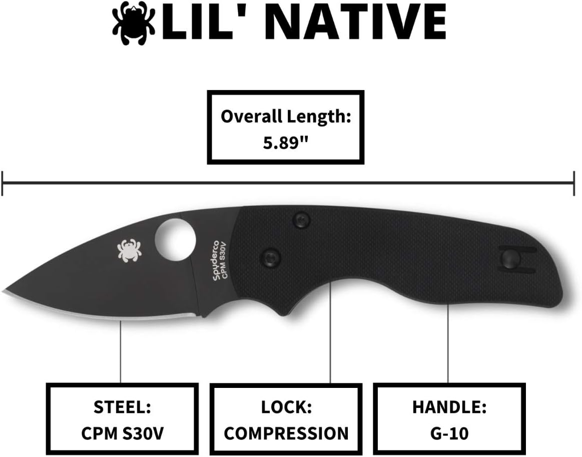 Spyderco Lil' Native Signature Knife with 2.42" CPM S30V Black Steel Blade and Black Compression Lock G-10 Handle - PlainEdge - C230GPBBK