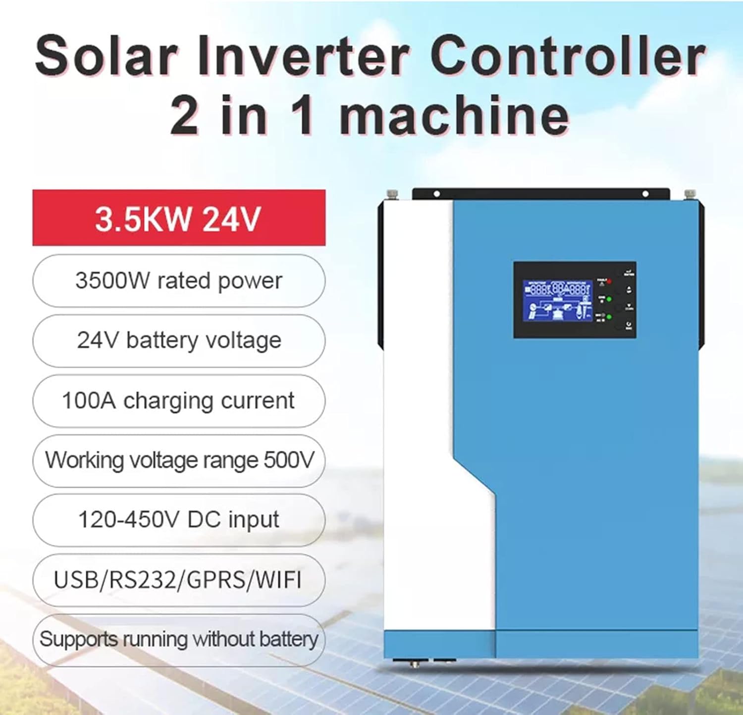 Hybrid Inverter 48V 5500W 120V/230V Split Phase Solar Inverter with 80A MPPT Solar Charge Controller for Off-Grid Areas Home Office