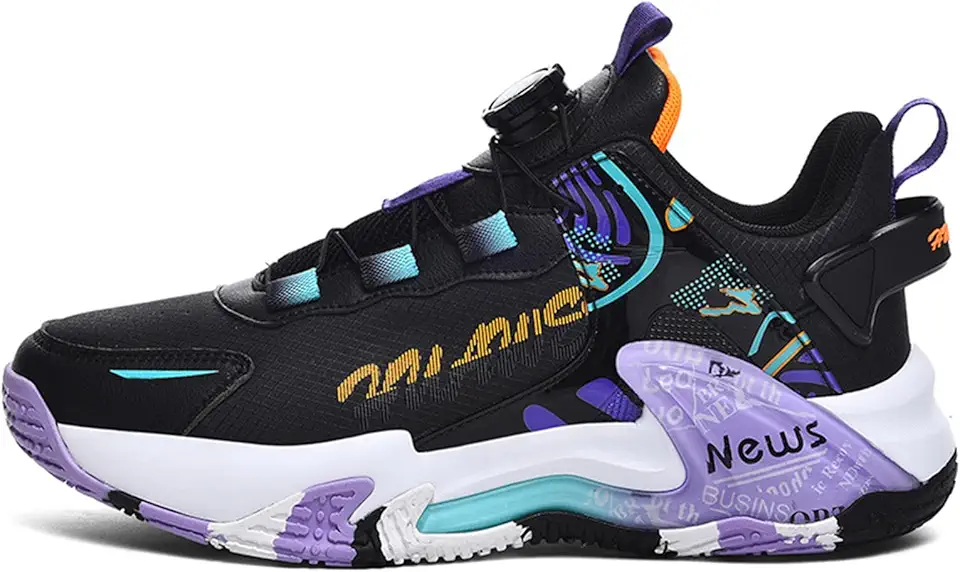 Tênis de basquete masculino com sistema de cadarço BOA, tênis de cano alto com estampa de grafite, tênis esportivo antiderrapante com amortecimento (A001, 7,5)