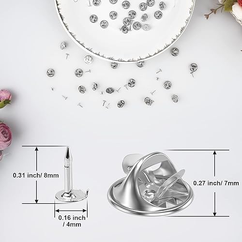 Miniatura 9 de 50 piezas de metal para alfiler, cierre de bloqueo para insignia de insignia de repuesto (plateado)