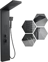 KINKIB Matte Black 4-in-1 Shower Panel Tower: Rainfall Head, Powerful Body Jets, Handheld & Tub Spout - Stainless Steel High Pressure System