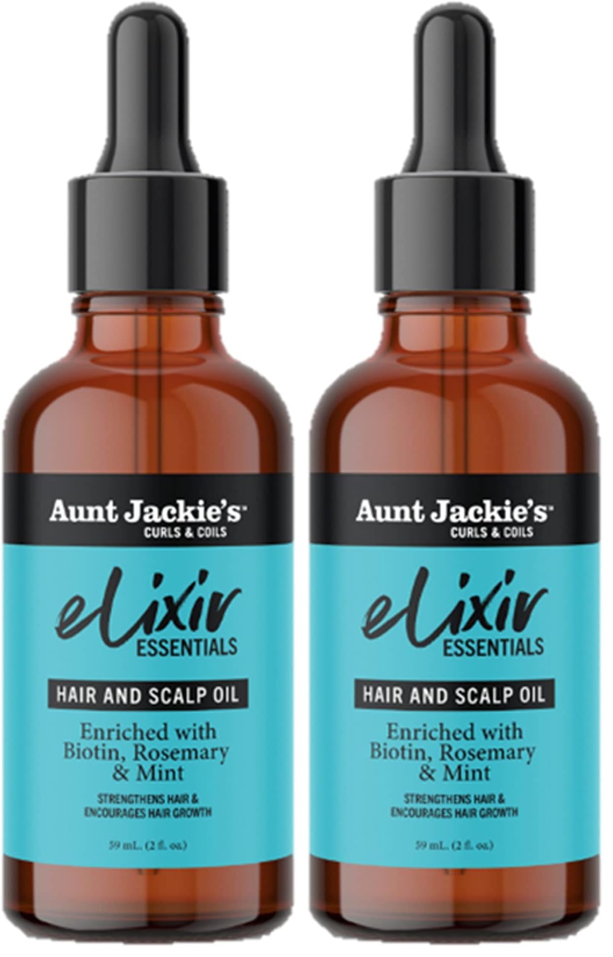 Aunt Jackie's Elixir Essentials Hair & Scalp Oil Enriched with Biotin, Rosemary & Mint, Nourishes, Thickens & Supports Hair Growth, 2 oz (Pack of 2)