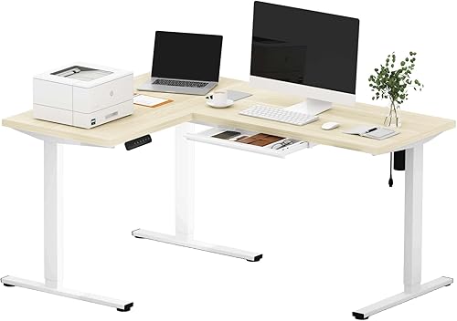 Miniatura 28 de SANODESK Escritorio de pie en forma de L de altura ajustable, escritorio eléctrico de esquina de 71 x 63 pulgadas, mesa de computadora con tablero