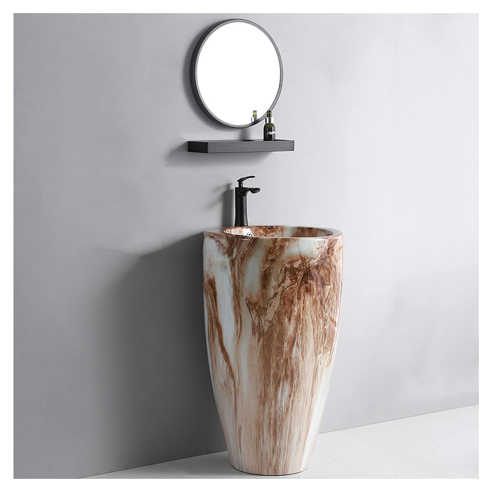 FMOGQ Small Apartment Pedestal Sink, athroom Sink Toilets Basins Handmade  with Drain Installation Hole, for Indoor and Outdoor,B,Without Mirror