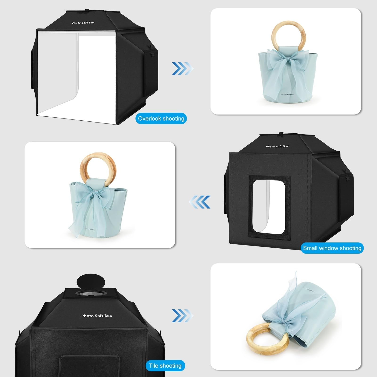 OBEST Scatola Luminosa da Studio Portatile, 15,8"* 15,8" Mini Studio Dimmerabile, CRI≥95, con Perline LED a 3 lati (480 pezzi) e Finestra Frontale Staccabile