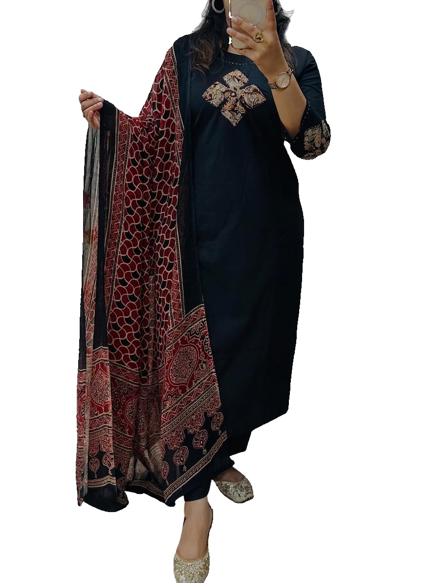 bharvita Women's Cotton Embroidered Anarkali Kurta and Palazzo with Dupatta Set-picture-40