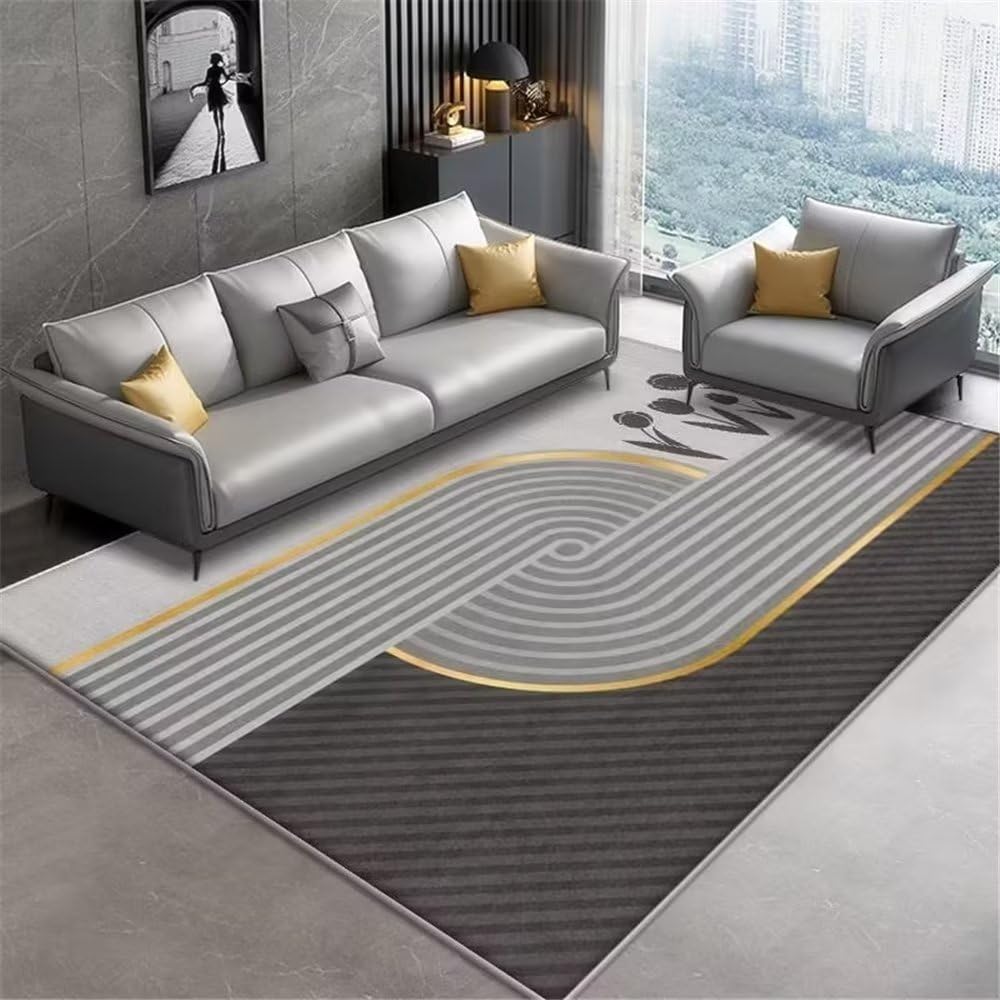 Tapis de salon gris moderne à fines rayures 160x230 cm parfait pour réchauffer la chambre d'un ado