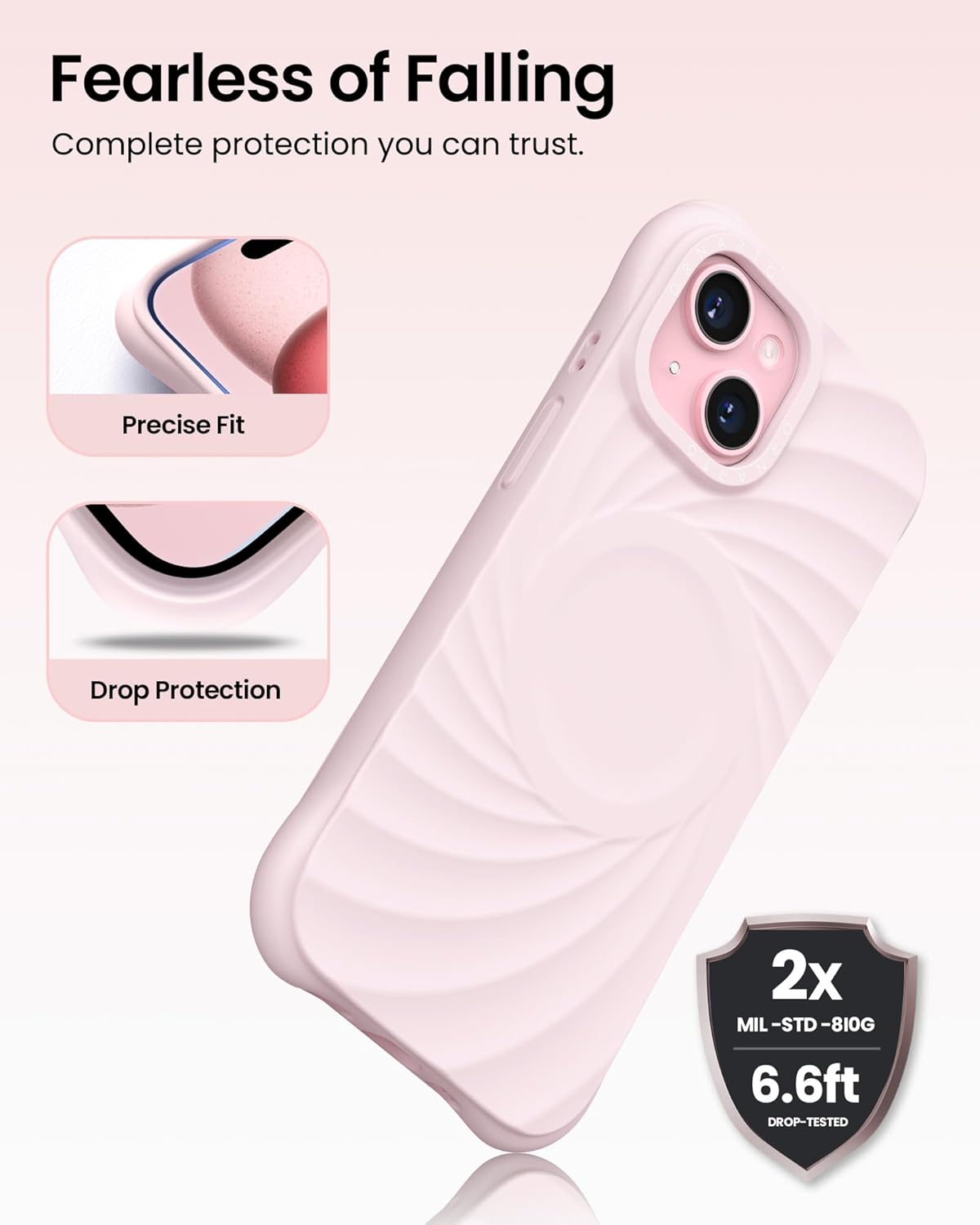 ORNARTO Vortuxe for iPhone 15 Case 6.1" | 2X MIL-STD Drop Protection | Compatible with MagSafe | Sleek Aesthetic Liquid Silicone Phone Cover - Pink Quartz