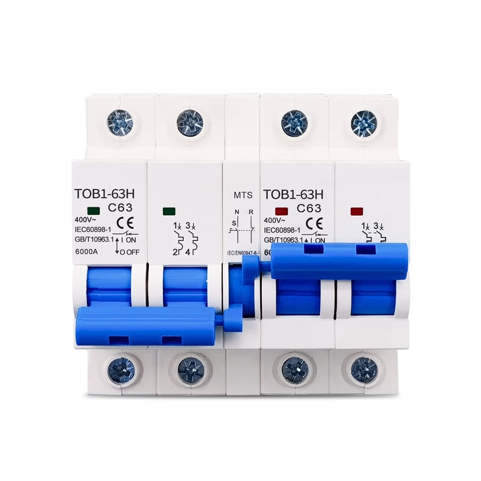 2P + 2P AC interruptor de transferencia Manual de doble potencia disyuntor 50HZ/60HZ 1 Uds (Size : 40A)