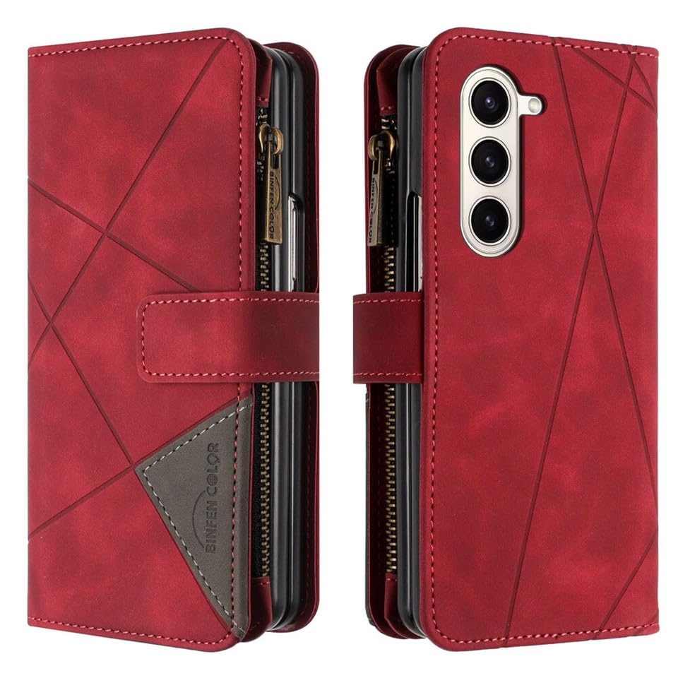 Étui Samsung Galaxy Z Fold 4 rouge antichoc avec porte-carte et rabat aimanté résistant