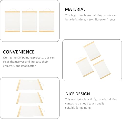 Miniatura 6 de 3 piezas de lienzo de algodón, para proyectos de acrílico, aceite y arte, vertido acrílico y oficina húmeda, rollos en blanco con lazo para colgar