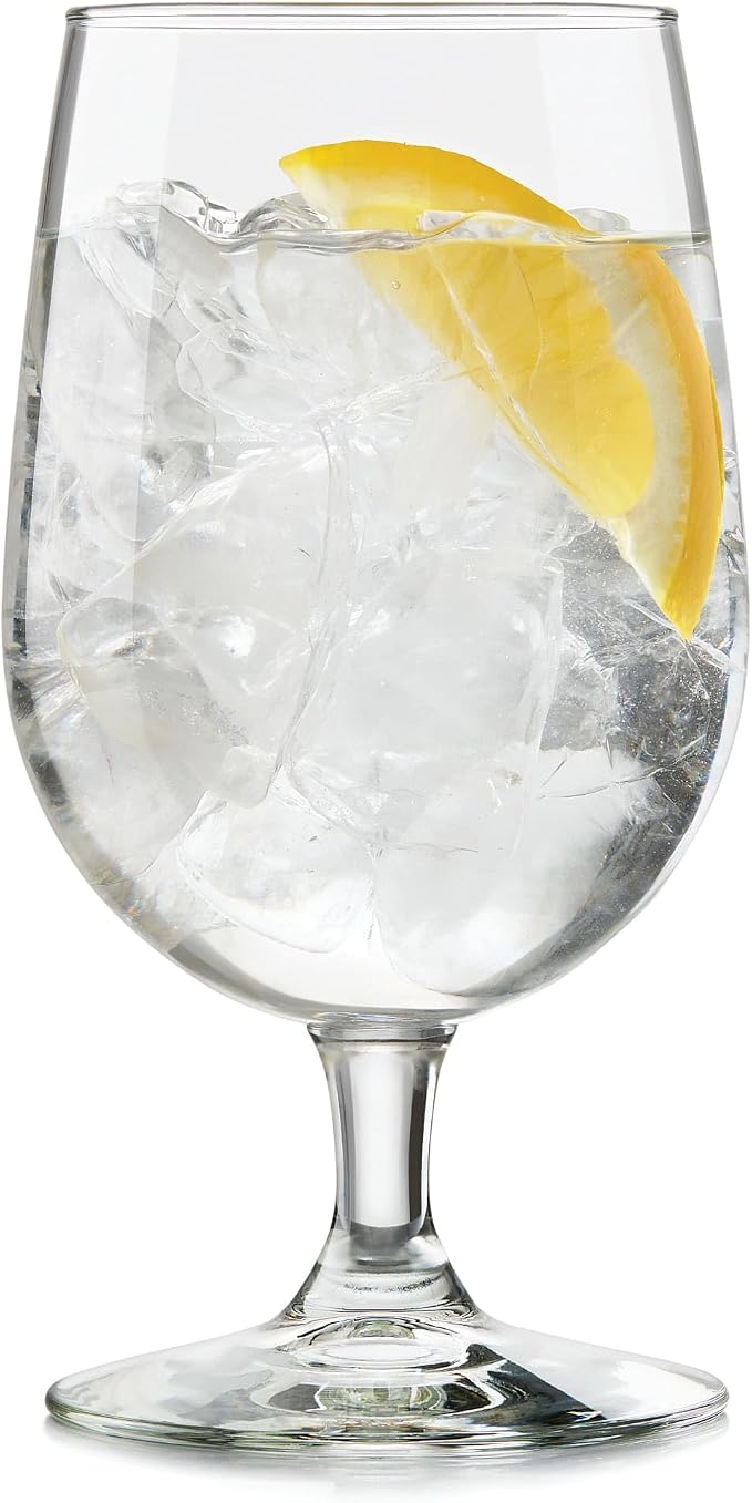 Libbey Entertaining Essentials Stemmed Water Glasses, Clear Multi Purpose Water Goblet Set of 6, Dishwasher Safe 16 oz Goblet Glasses for Parties