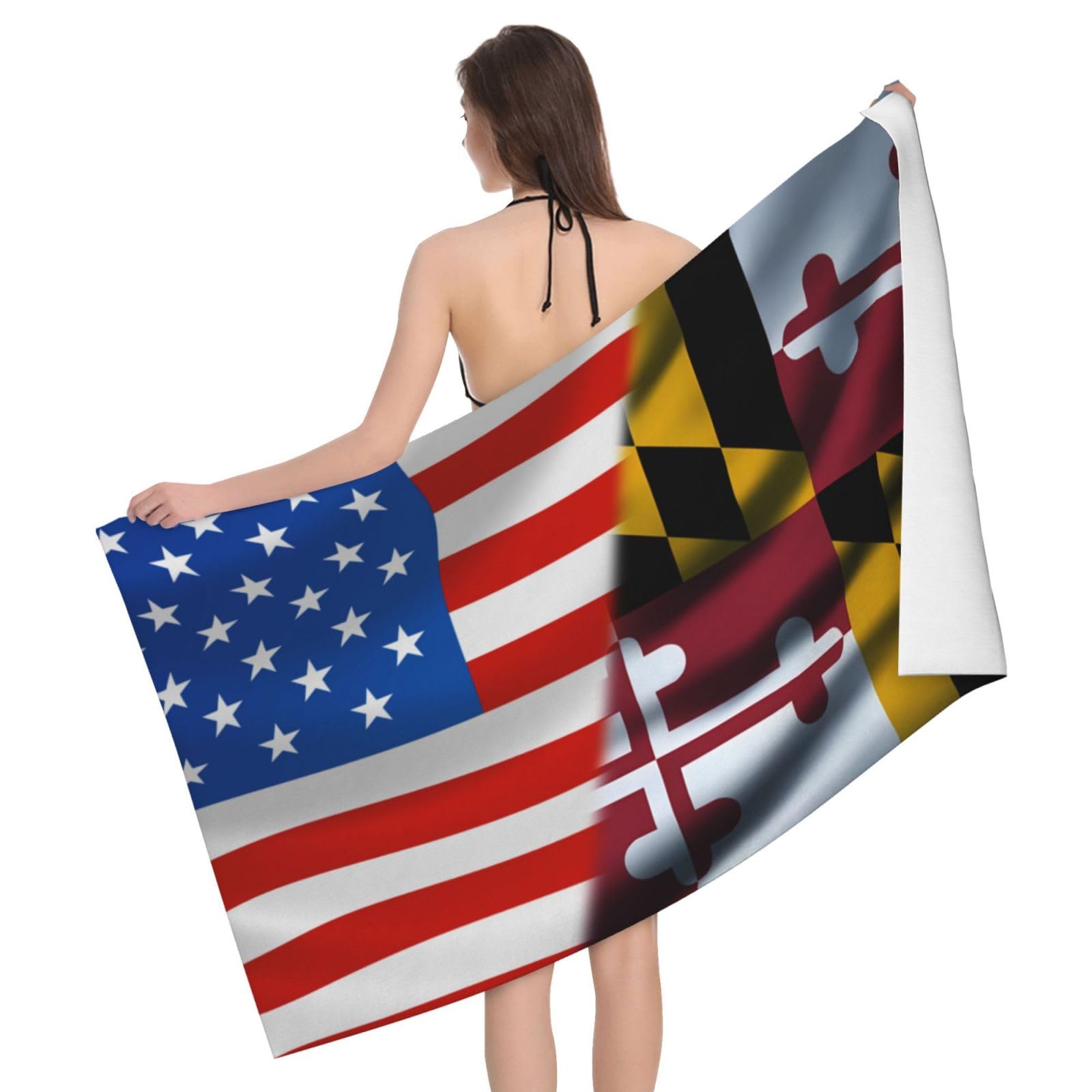 HLBSDM Microfiber America Flag and Maryland Flag Beach Towel Quick Dry Soft Sand Free Beach Towels for Pool Swim Beach Lightweight Thin Towels