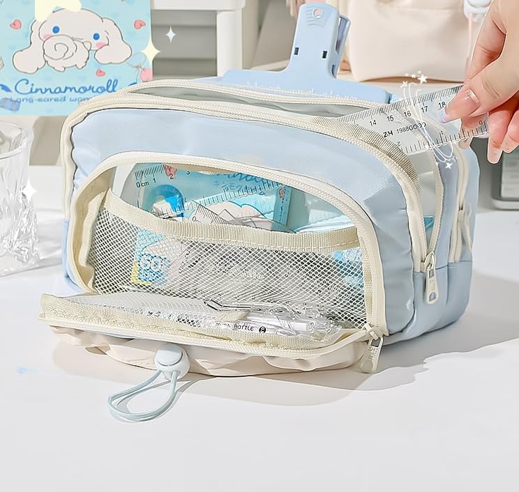 Miniatura 7 de Lindo estuche estético para lápices Kawaii con pines Kawaii, estuche grande para lápices, suministros de preparación (morado)