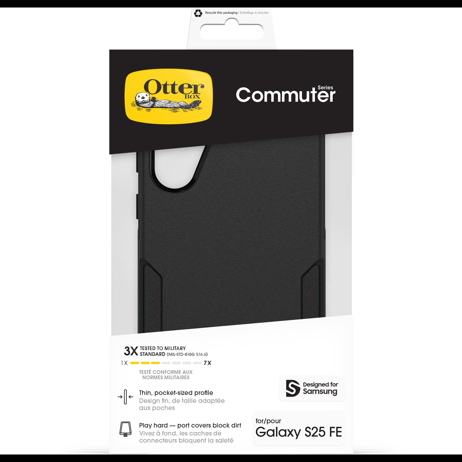 OtterBox Cover per Samsung Galaxy S25 FE Commuter, resistente a shock e cadute, testata testata 3x norme MIL-STD 810G, Nero