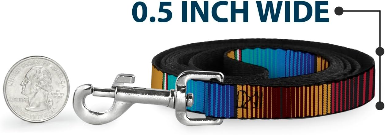 Dog Leash Zarape6 Vertical Stripe Gold Blues Black Red 4 Feet Long 1.5 Inch Wide