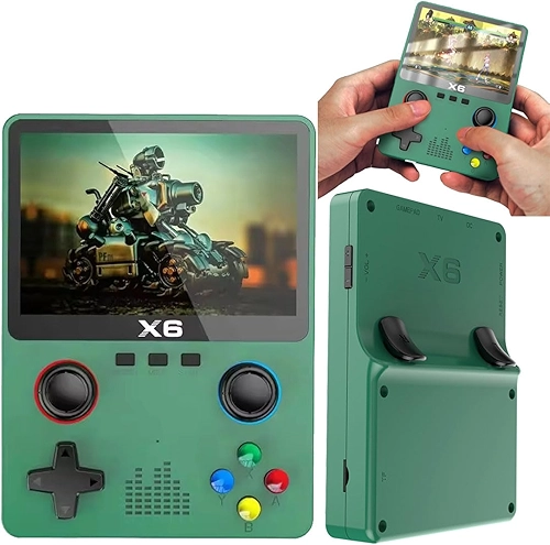 X6 Console De Vídeo Game Retro Portátil 3,5 polegadas Tela 10000 + Jogos Clássicos, Sistema Linux, Suporte para TV, TF 64GB (Verde)