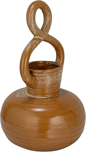 Miniatura 3 de Bloomingville Jarrón redondo decorativo de gres con mango trenzado y esmalte reactivo, marrón