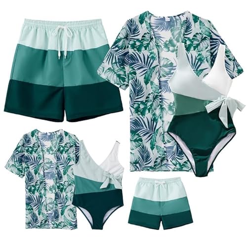 IFFEI Mommy and Me Family Matching Swimsuits Color Block Women One Piece Tummy Control Bathing Suit with Cover Up Boys: 4-5 Years