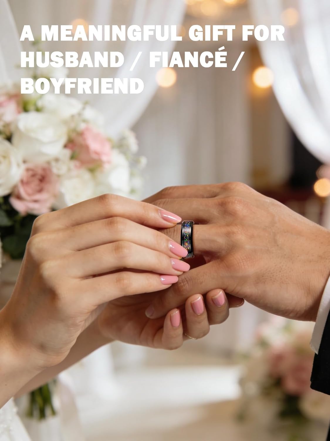 NUNCAD Wedding Gift for Men 8mm Black Tungsten Carbide Ring with Dichrolam, Scratch Resistant Comfort Fit Anniversary Band, Durable Men's Wedding Ring Gift from Wife - Image 6