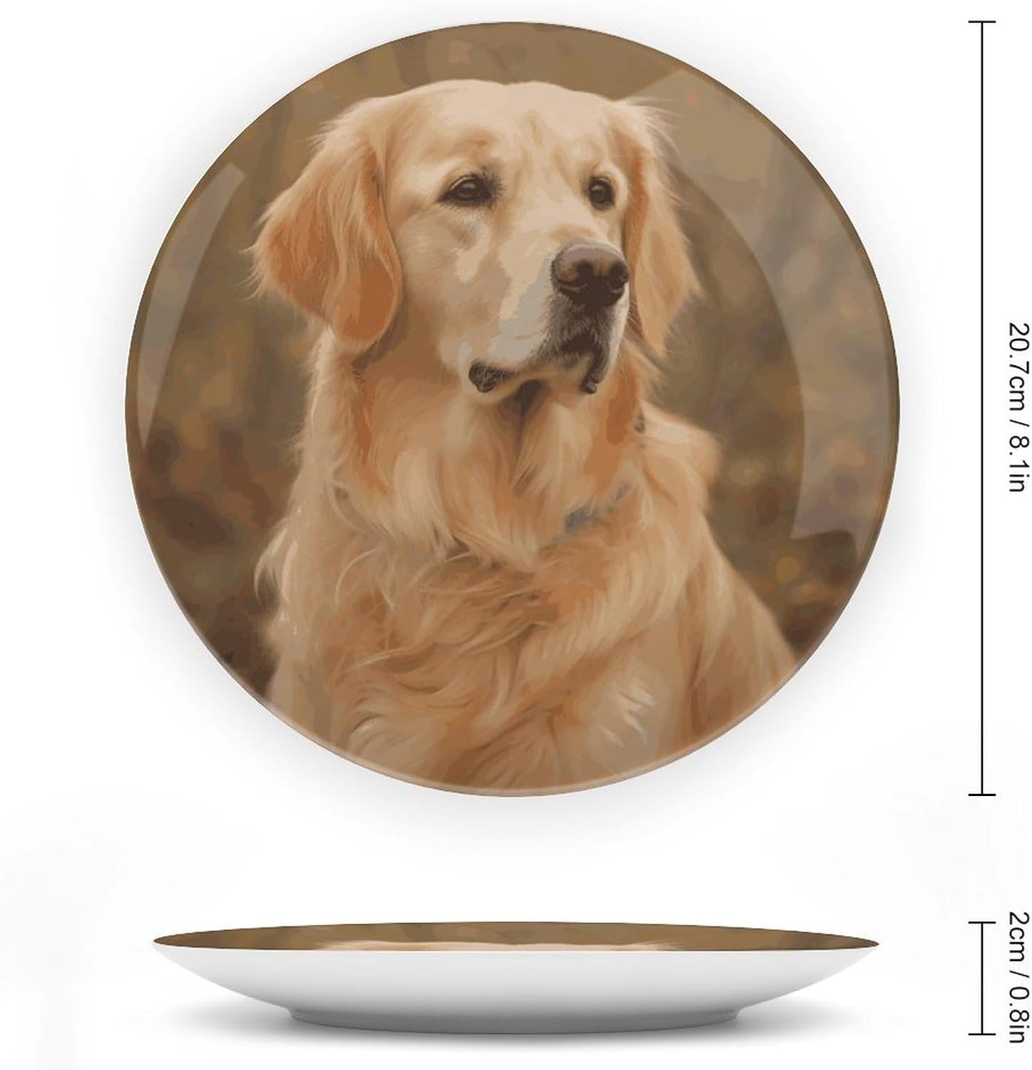 Golden Retriever Bone China Decorative Plate with Display Stand, Ceramic Ornaments Plate for Wall Hanging, Personalized Porcelain Plates for Office, Living Room 8inch
